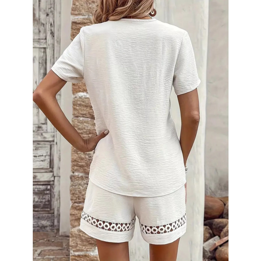 Lace Trim V-Neck Top and Shorts Two-Piece Set Apparel and Accessories