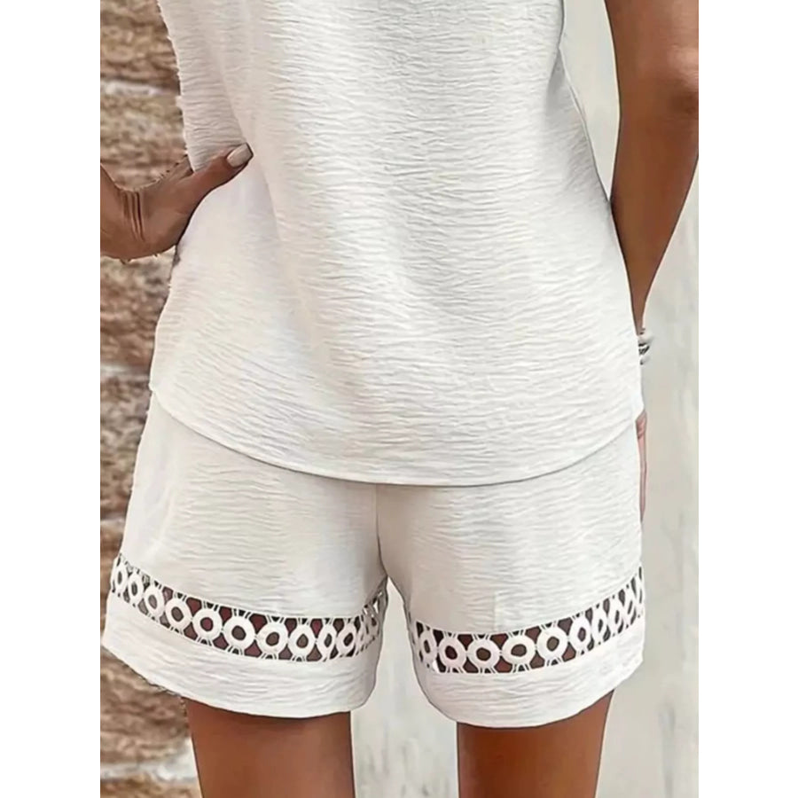 Lace Trim V-Neck Top and Shorts Two-Piece Set Apparel and Accessories