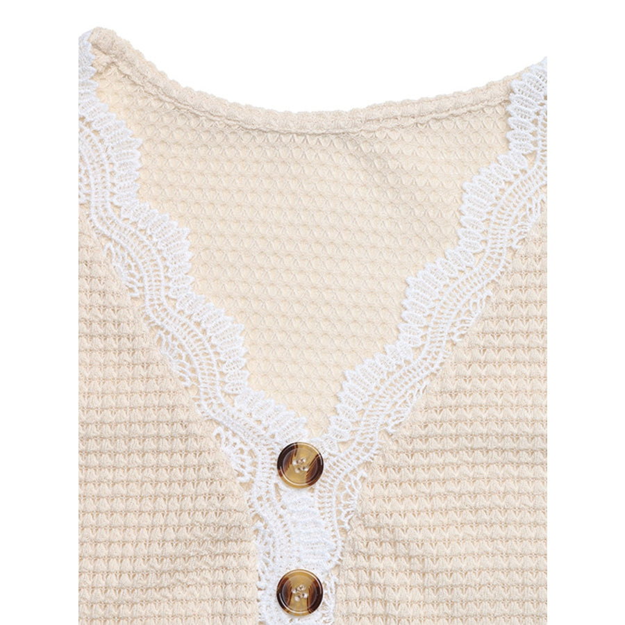 Lace Trim Waffle Knit T-Shirt Apparel and Accessories