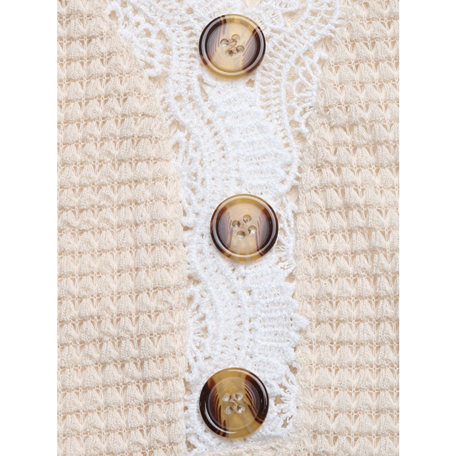 Lace Trim Waffle Knit T-Shirt Apparel and Accessories