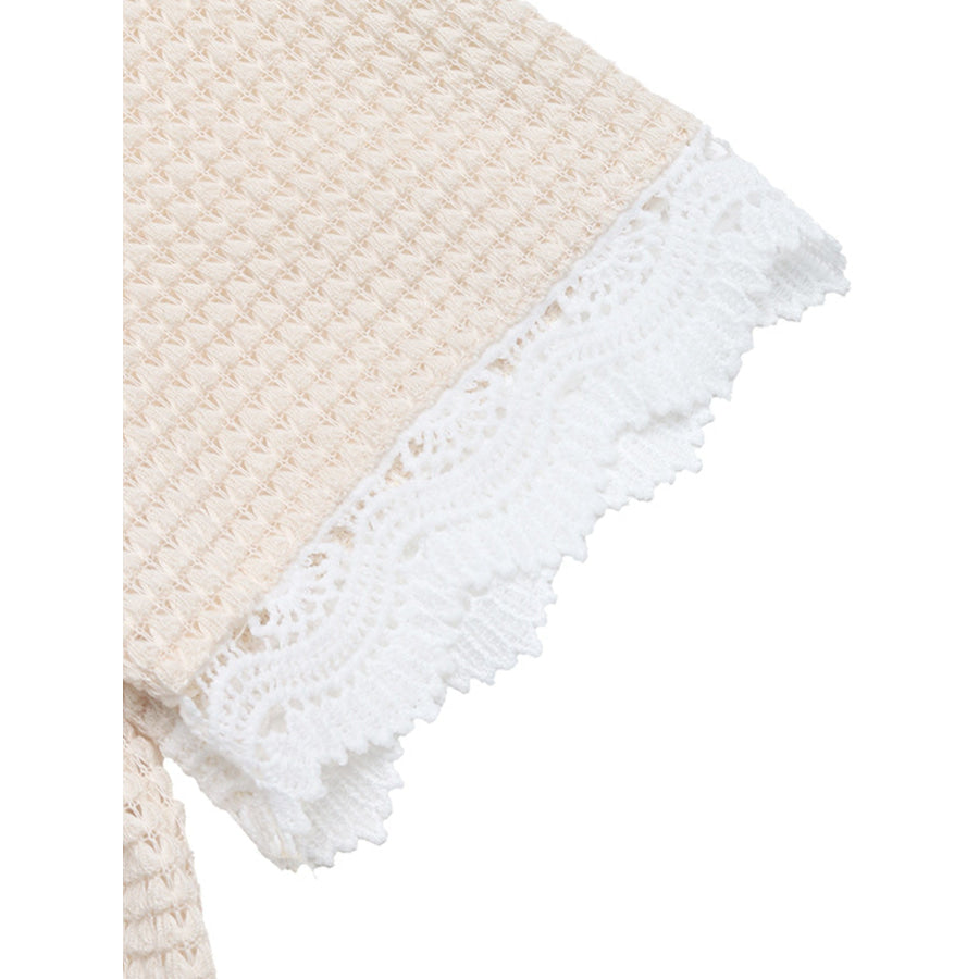 Lace Trim Waffle Knit T-Shirt Apparel and Accessories