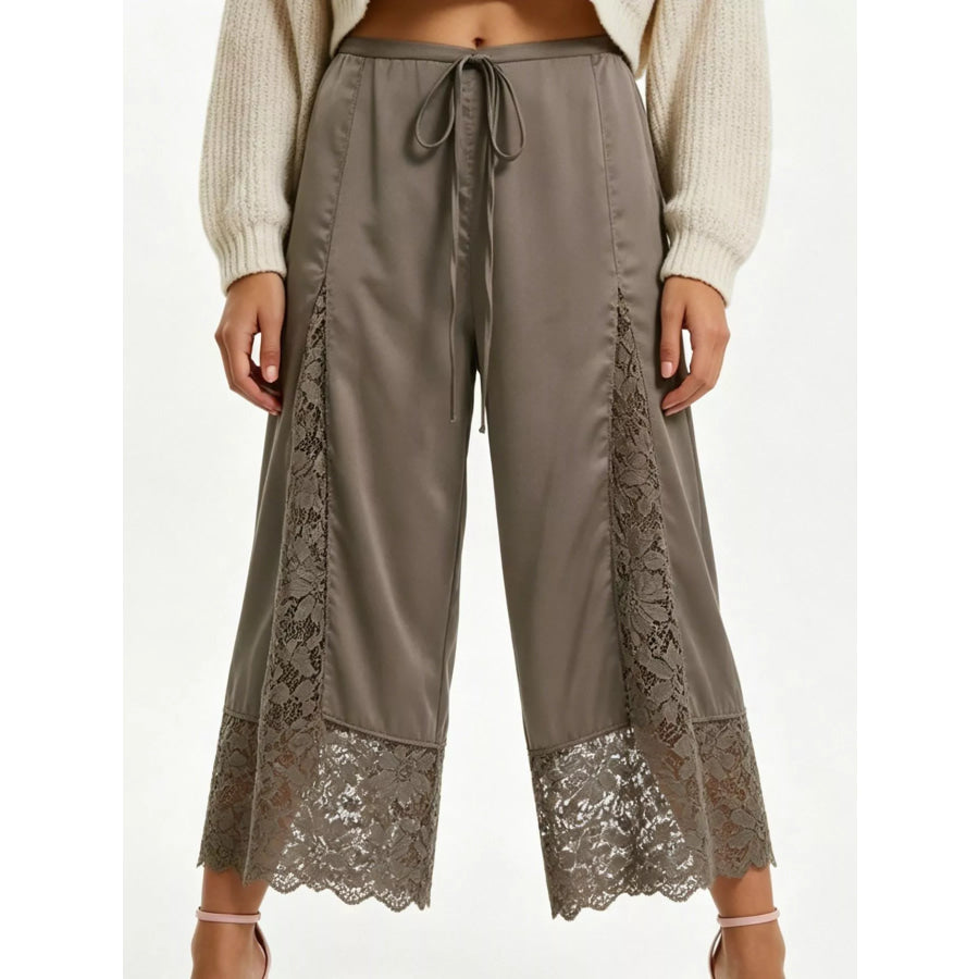 Lace Trim Wide-Leg Cropped Pants Apparel and Accessories