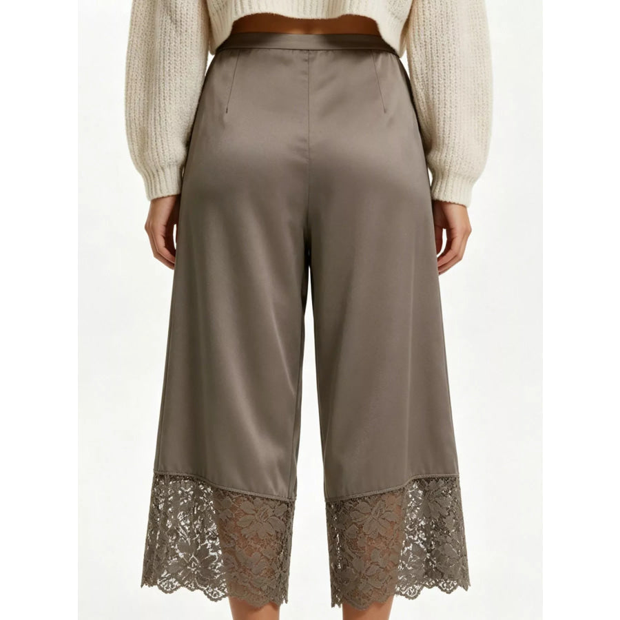 Lace Trim Wide-Leg Cropped Pants Apparel and Accessories