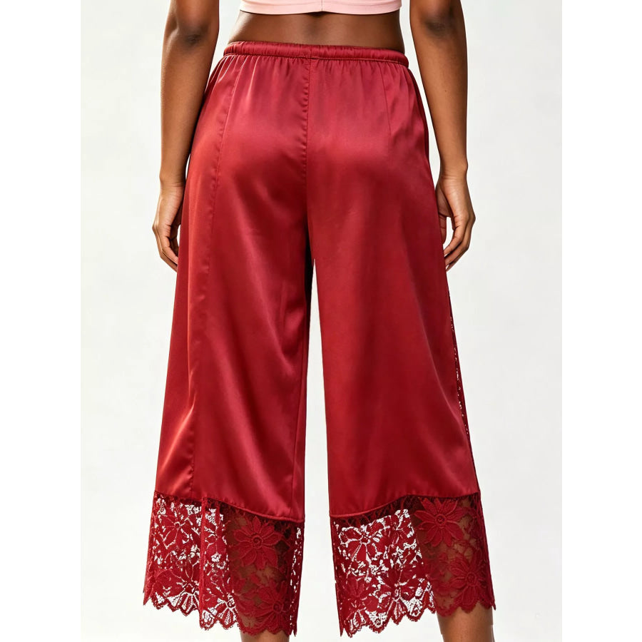 Lace Trim Wide-Leg Cropped Pants Apparel and Accessories