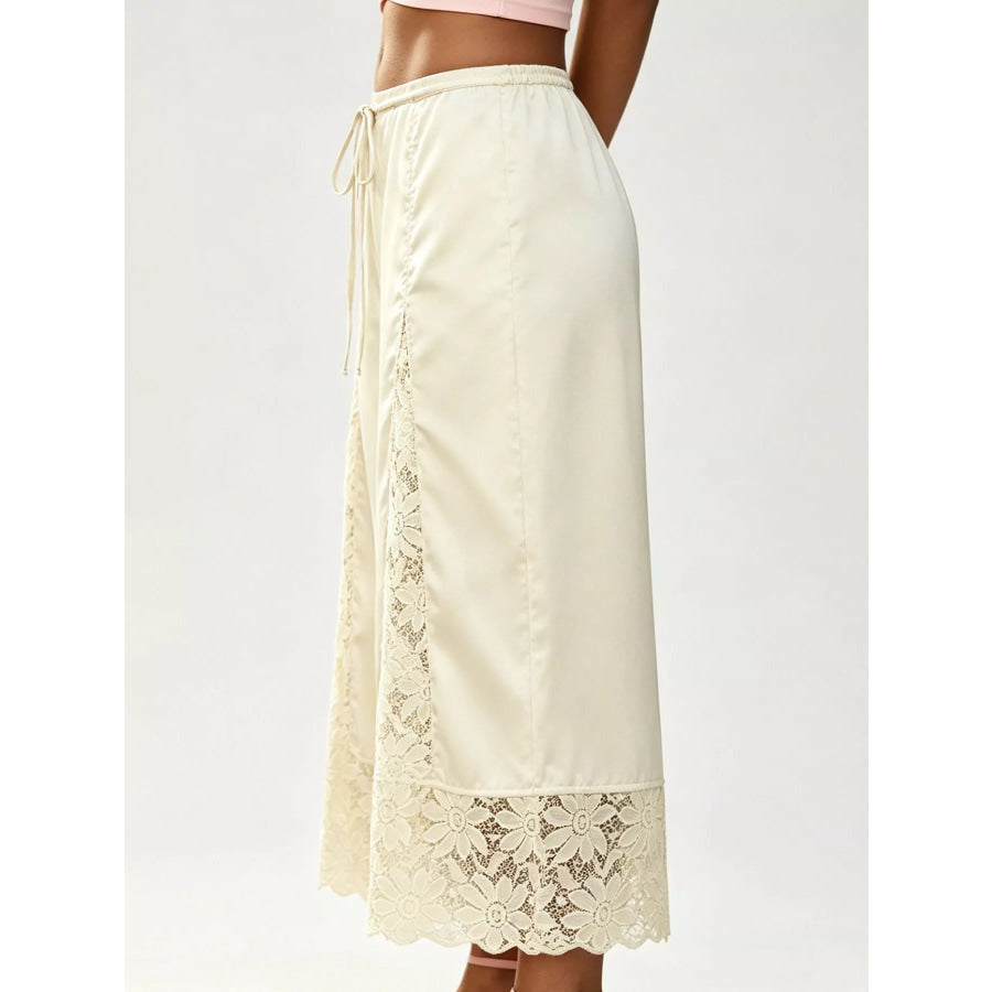 Lace Trim Wide-Leg Cropped Pants Apparel and Accessories