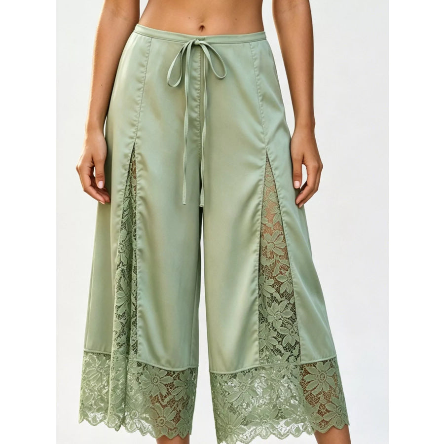 Lace Trim Wide-Leg Cropped Pants Apparel and Accessories