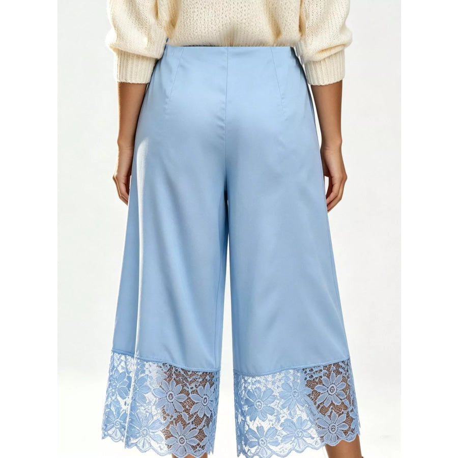 Lace Trim Wide-Leg Cropped Pants Apparel and Accessories