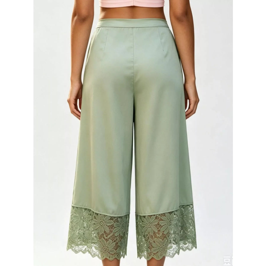 Lace Trim Wide-Leg Cropped Pants Apparel and Accessories