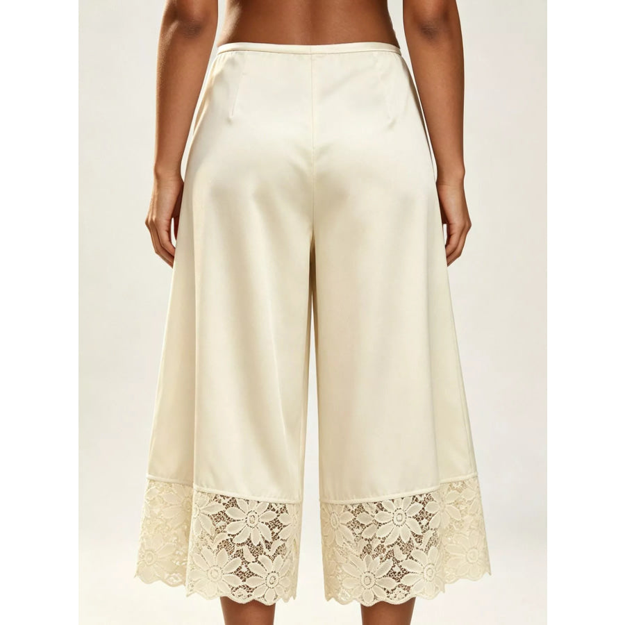 Lace Trim Wide-Leg Cropped Pants Apparel and Accessories
