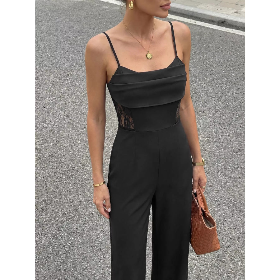 Lace Trim Wide Leg Jumpsuit Apparel and Accessories