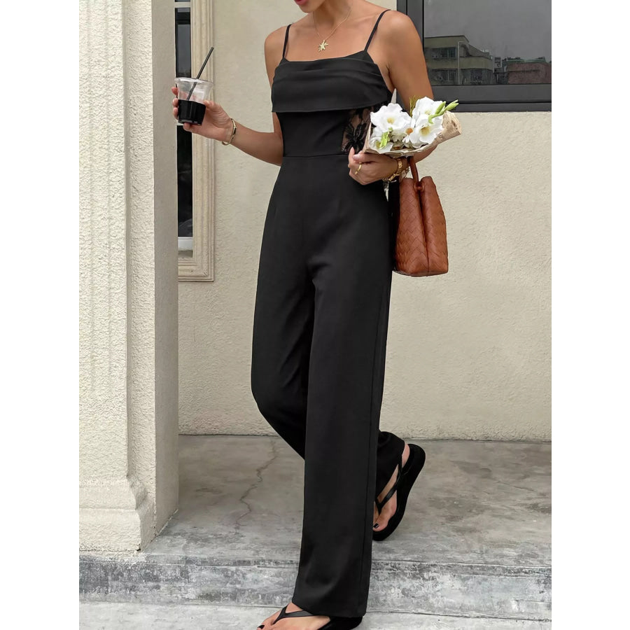 Lace Trim Wide Leg Jumpsuit Apparel and Accessories