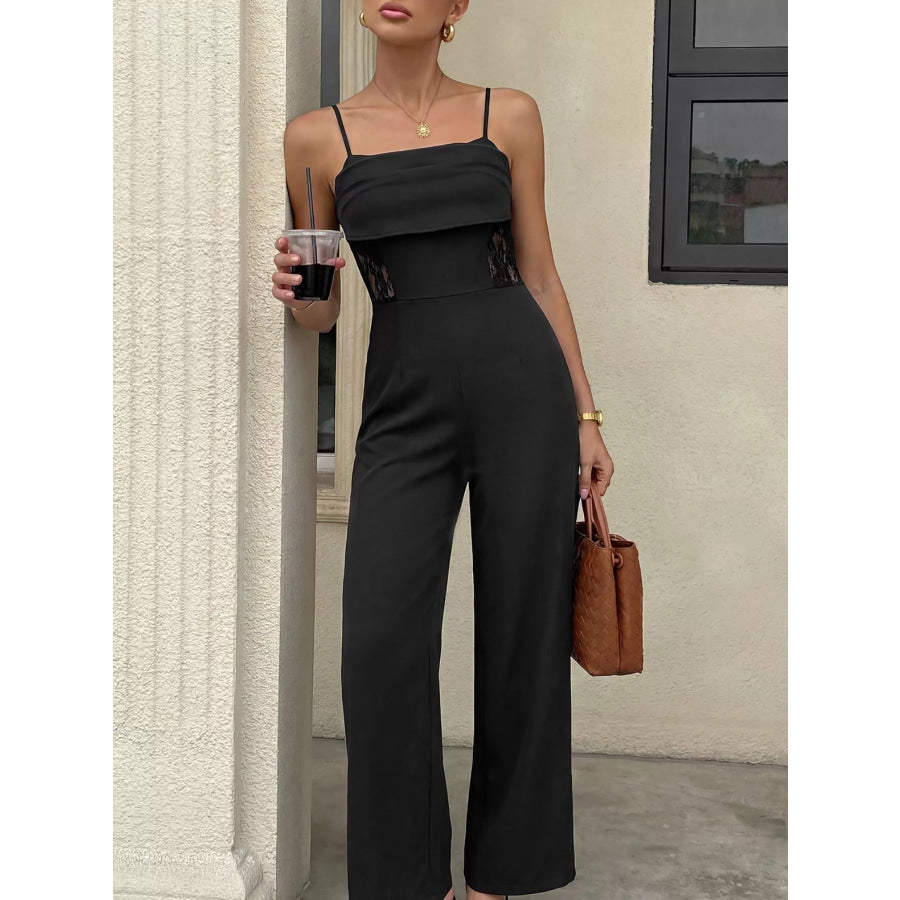 Lace Trim Wide Leg Jumpsuit Apparel and Accessories