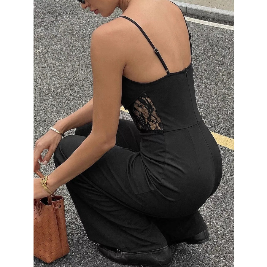 Lace Trim Wide Leg Jumpsuit Apparel and Accessories