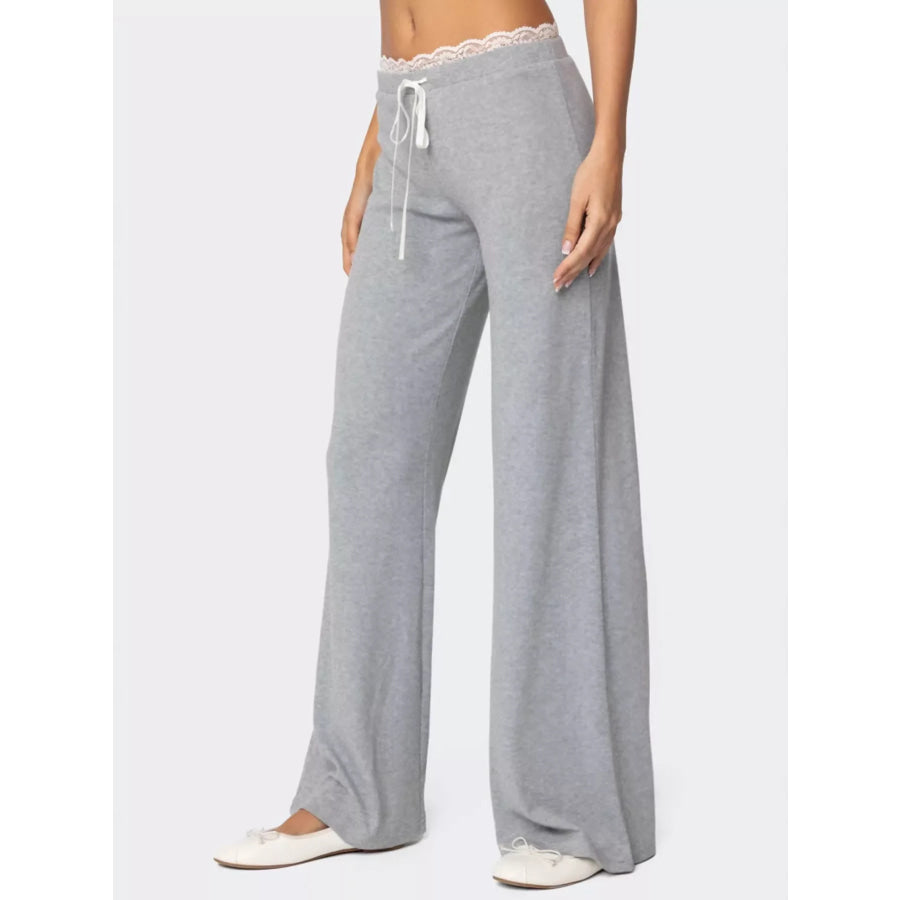 Lace Trim Wide Leg Pants Apparel and Accessories