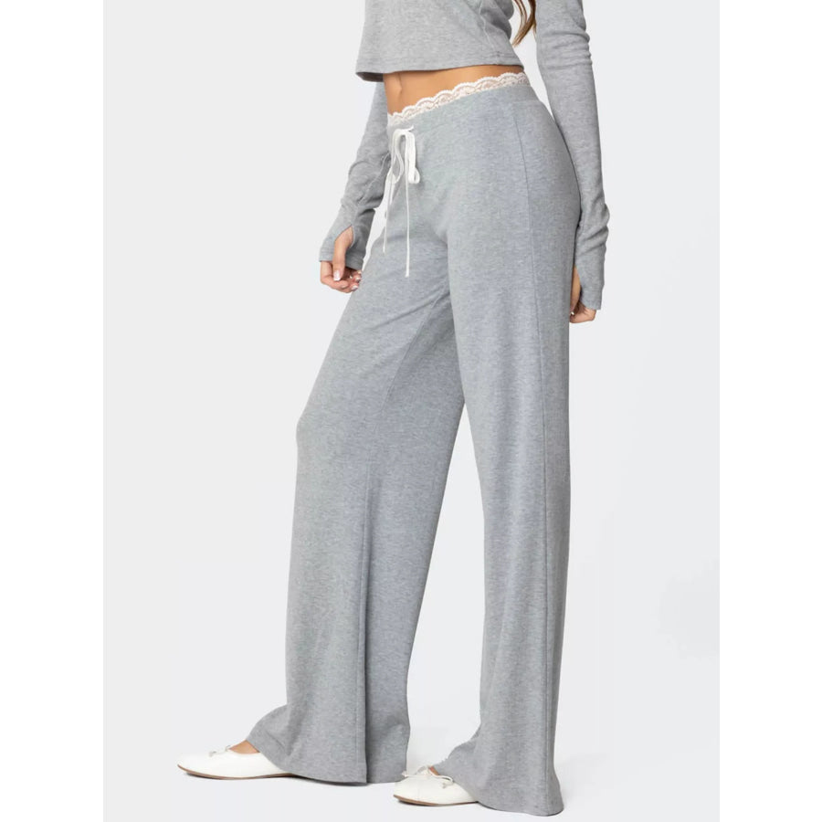 Lace Trim Wide Leg Pants Apparel and Accessories