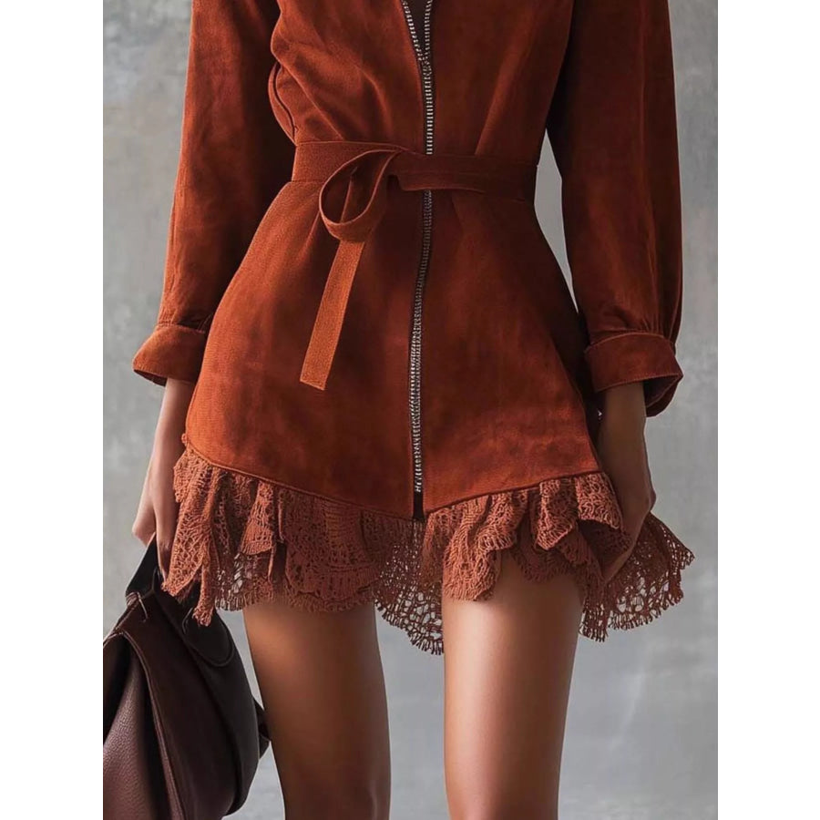 Lace-Trim Zip Front Dress Apparel and Accessories