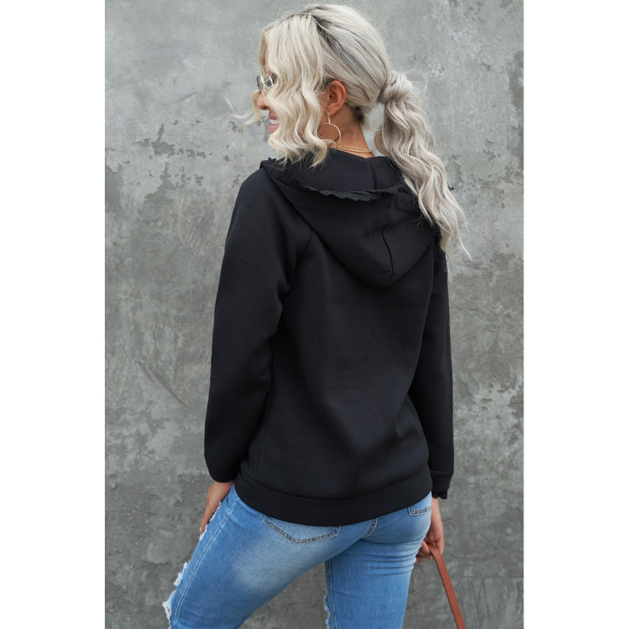 Lace Trim Zip-Up Hooded Jacket