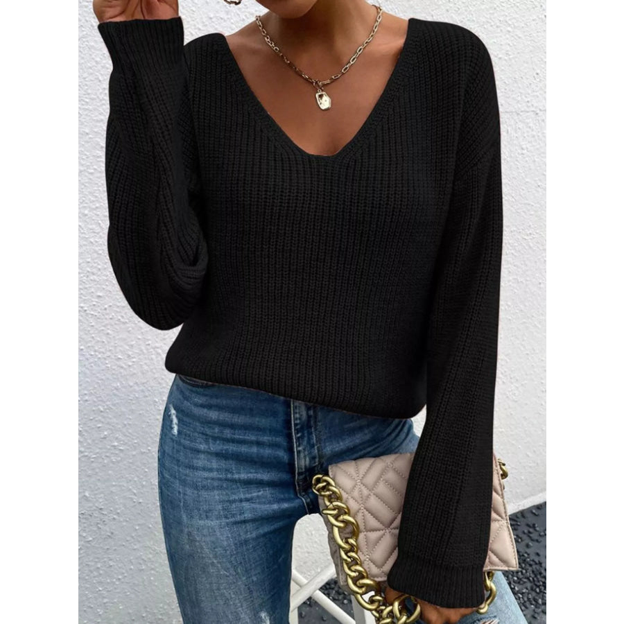 Lace-Trimmed Back V-Neck Sweater Apparel and Accessories