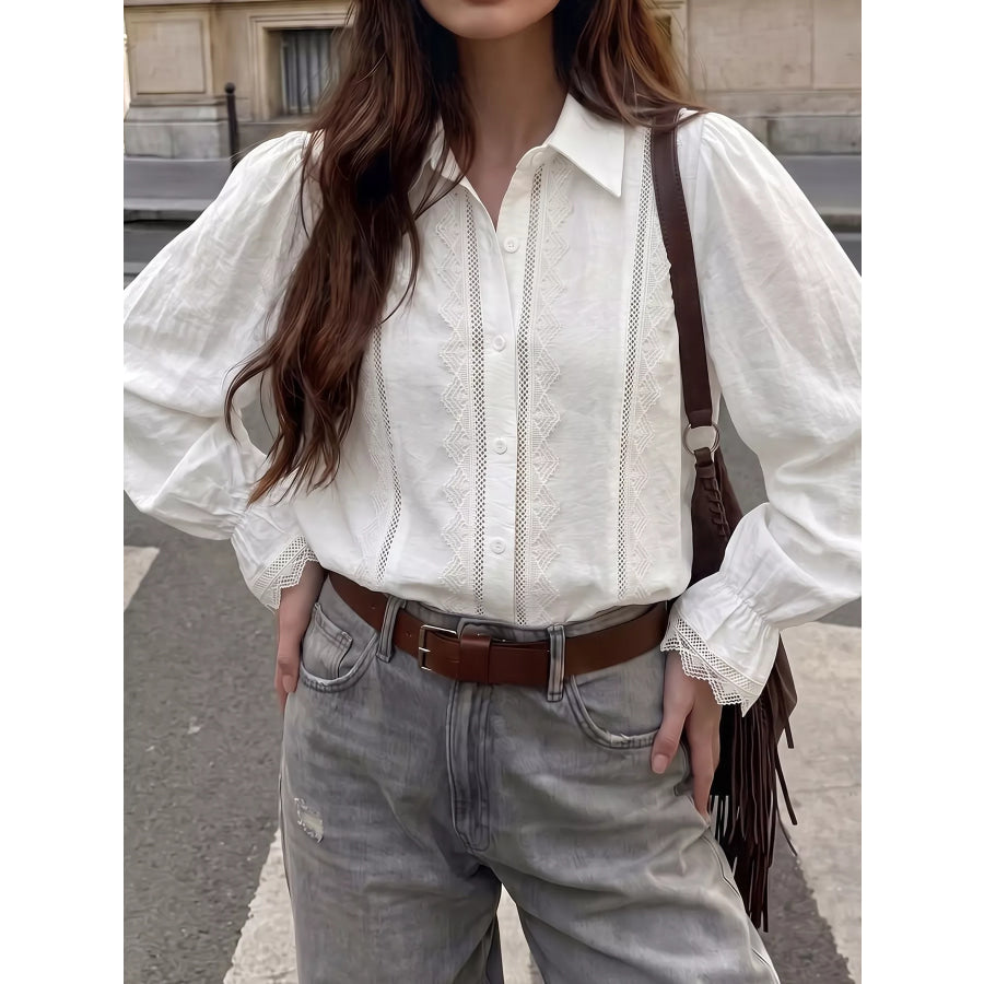 Lace-Trimmed Button-Down Shirt Apparel and Accessories