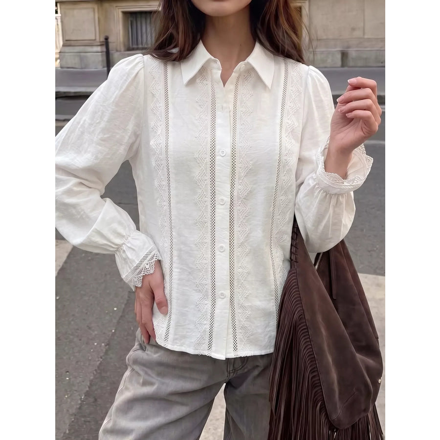 Lace-Trimmed Button-Down Shirt Apparel and Accessories