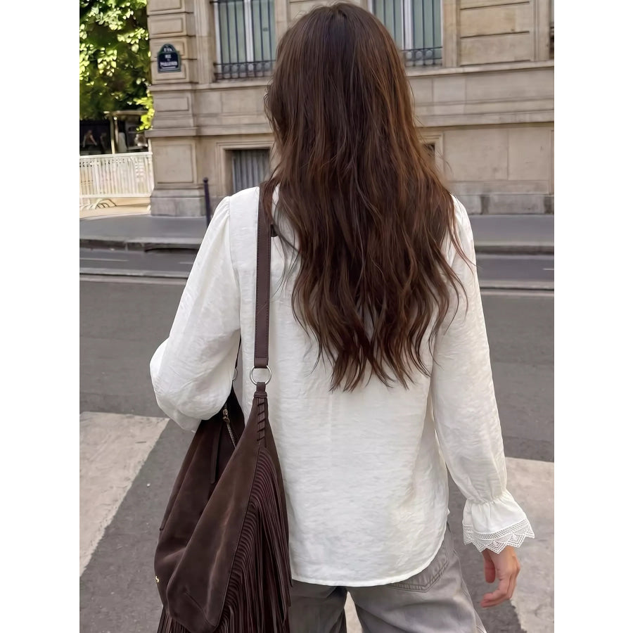 Lace-Trimmed Button-Down Shirt Apparel and Accessories
