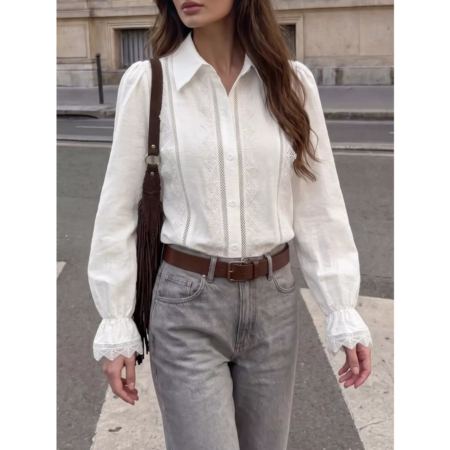 Lace-Trimmed Button-Down Shirt Apparel and Accessories