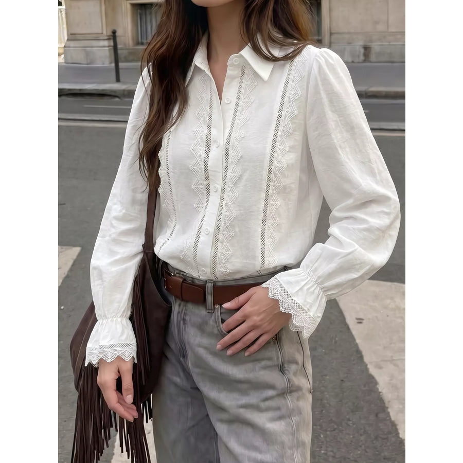 Lace-Trimmed Button-Down Shirt Apparel and Accessories