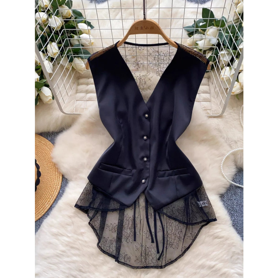 Lace Trimmed Button-Down Vest Coat Apparel and Accessories