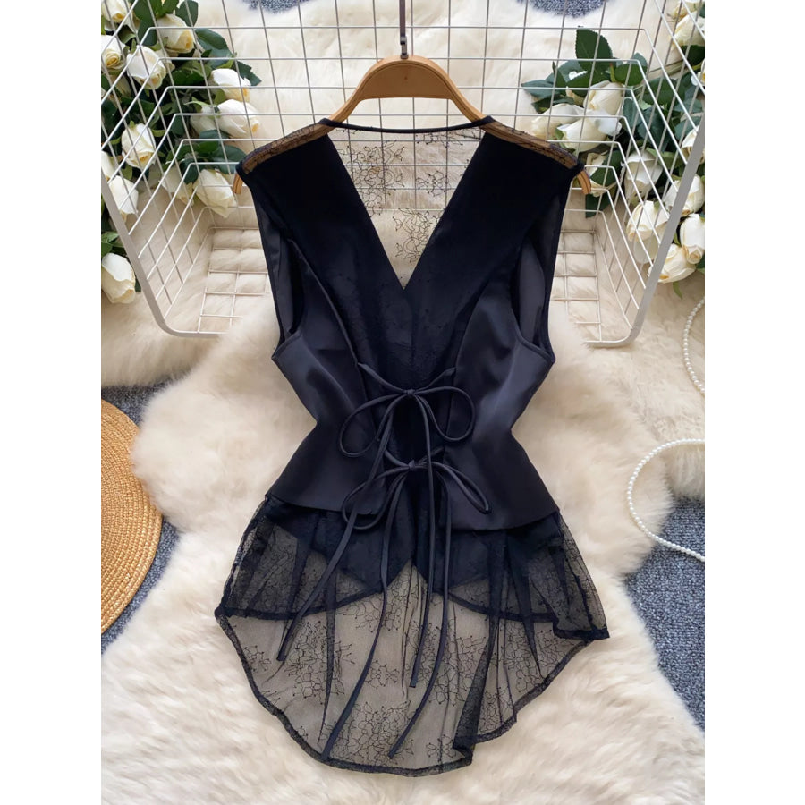 Lace Trimmed Button-Down Vest Coat Apparel and Accessories