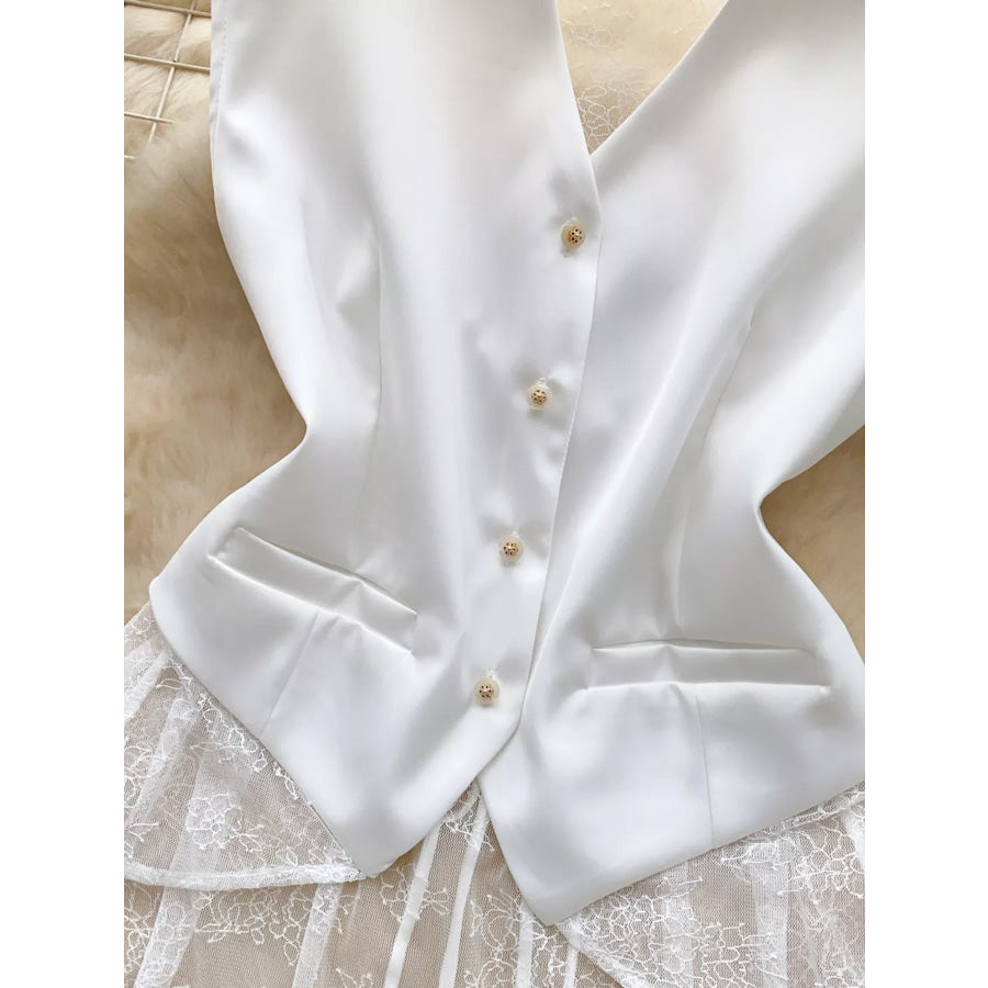 Lace Trimmed Button-Down Vest Coat Apparel and Accessories