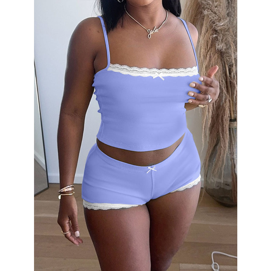 Lace Trimmed Cami and Shorts Set Blue Purple / S Apparel and Accessories