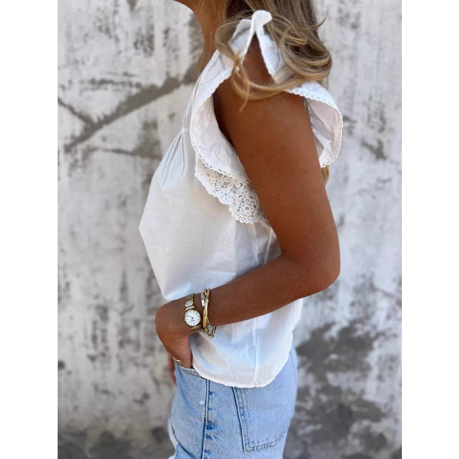 Lace Trimmed Cap Sleeve Blouse Apparel and Accessories