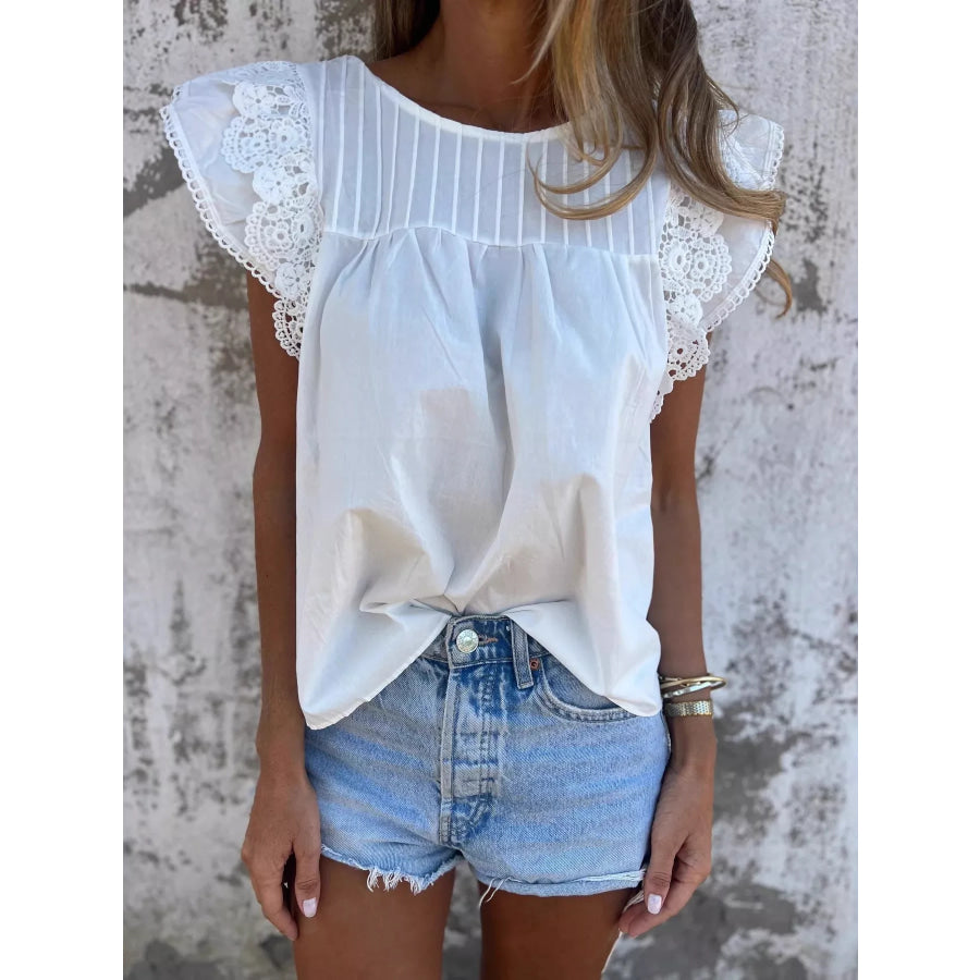 Lace Trimmed Cap Sleeve Blouse Apparel and Accessories