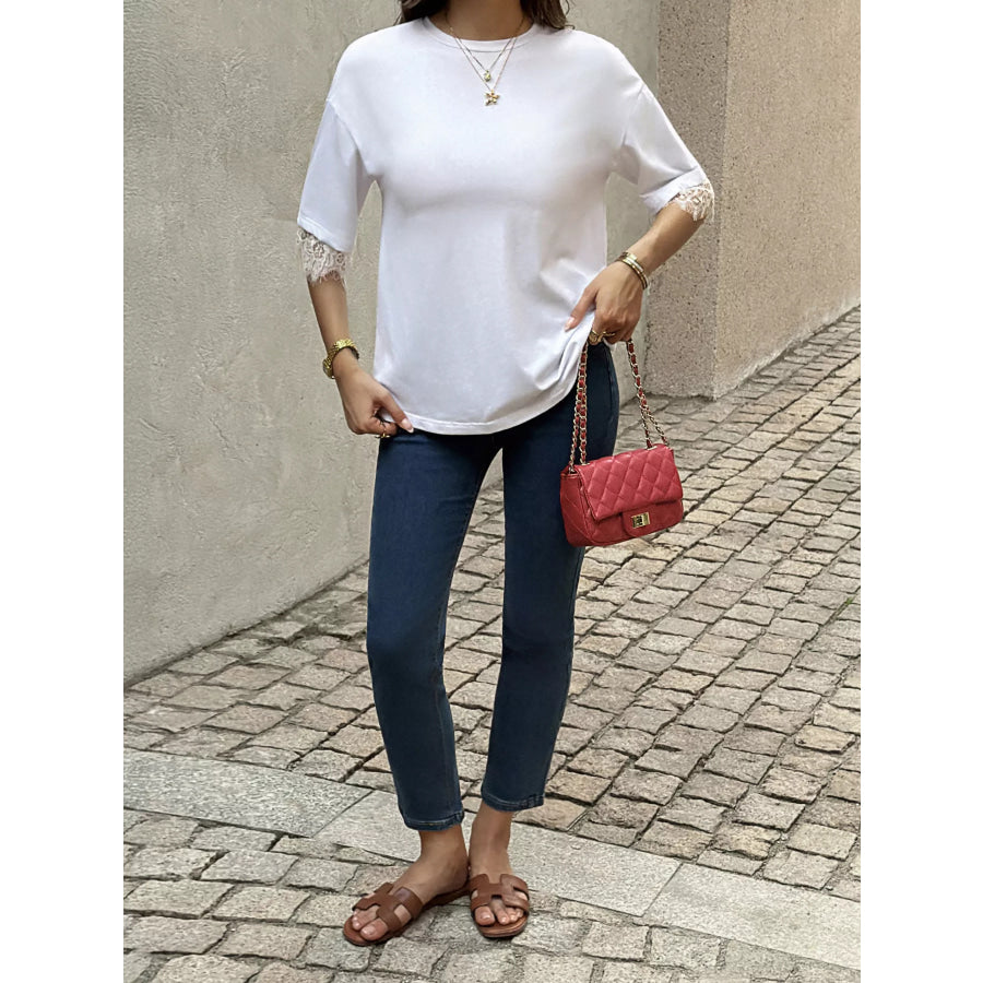 Lace Trimmed Casual T-Shirt Apparel and Accessories