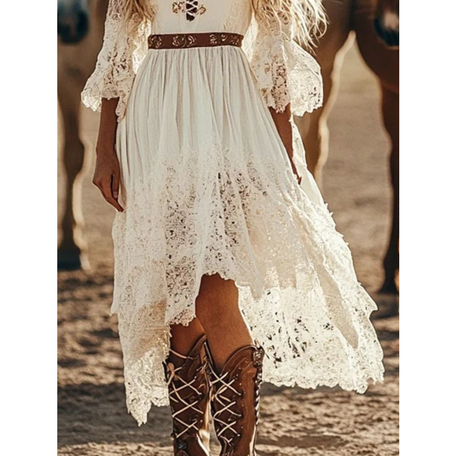 Lace Trimmed High-Low Dress Apparel and Accessories