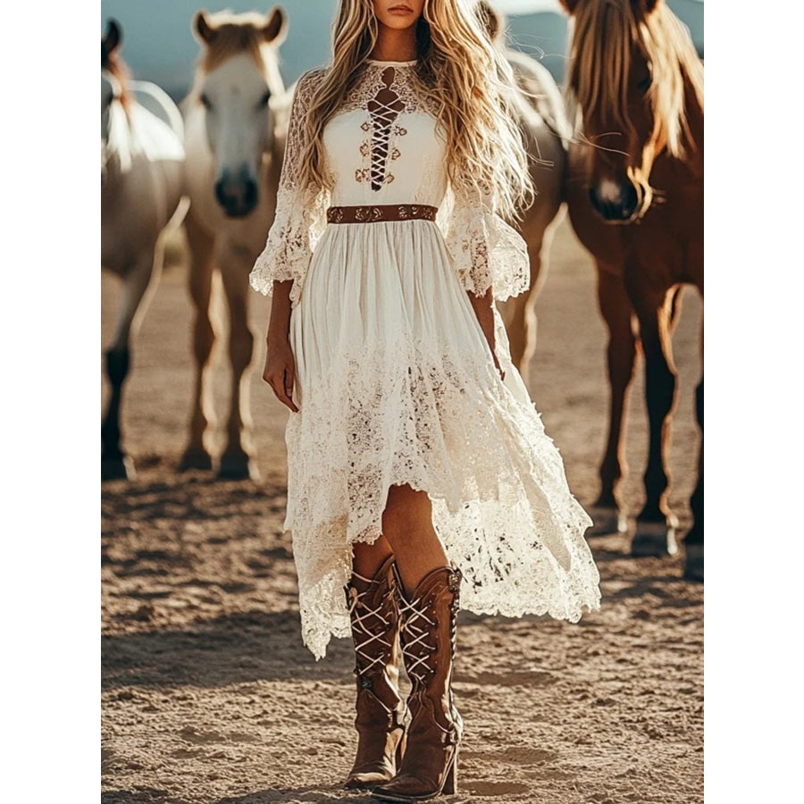 Lace Trimmed High-Low Dress White / S Apparel and Accessories