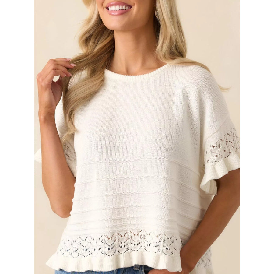 Lace Trimmed Knit Top Apparel and Accessories
