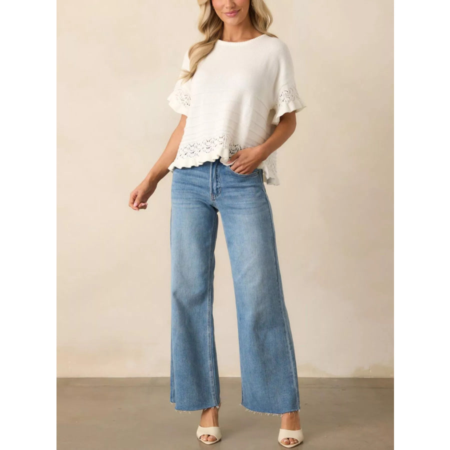 Lace Trimmed Knit Top Apparel and Accessories