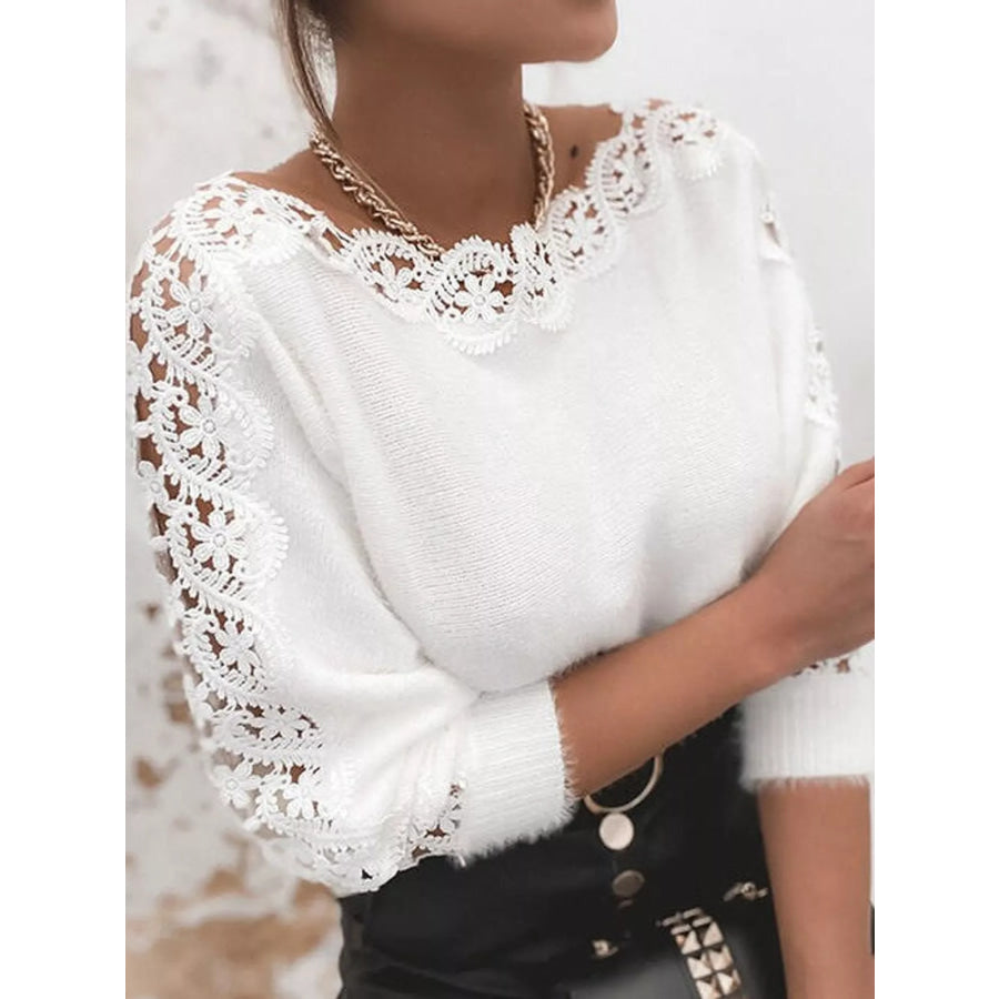 Lace-Trimmed Long Sleeve Sweater Apparel and Accessories
