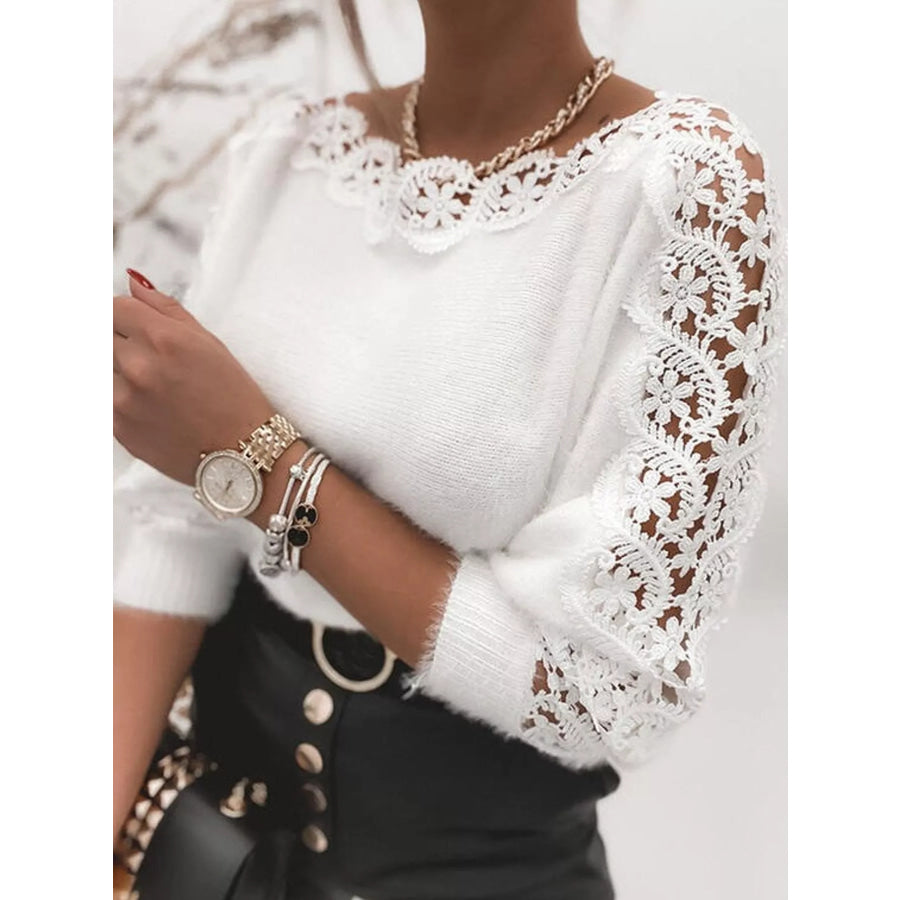 Lace-Trimmed Long Sleeve Sweater Apparel and Accessories