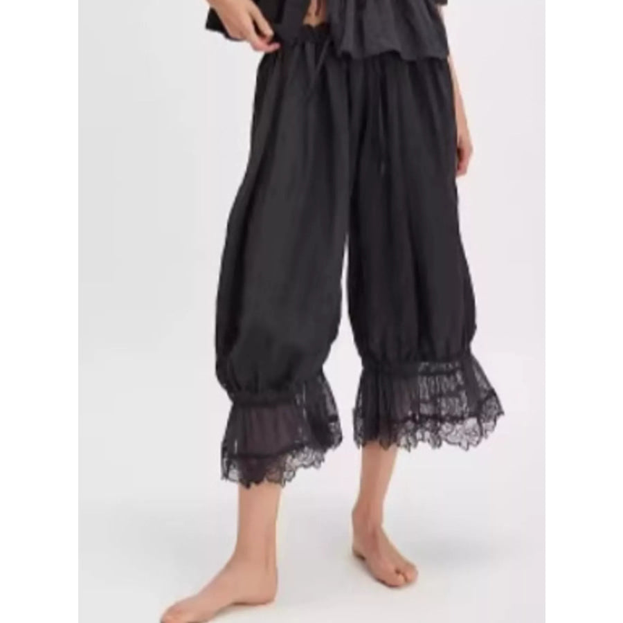 Lace Trimmed Lounge Pants Black / S Apparel and Accessories