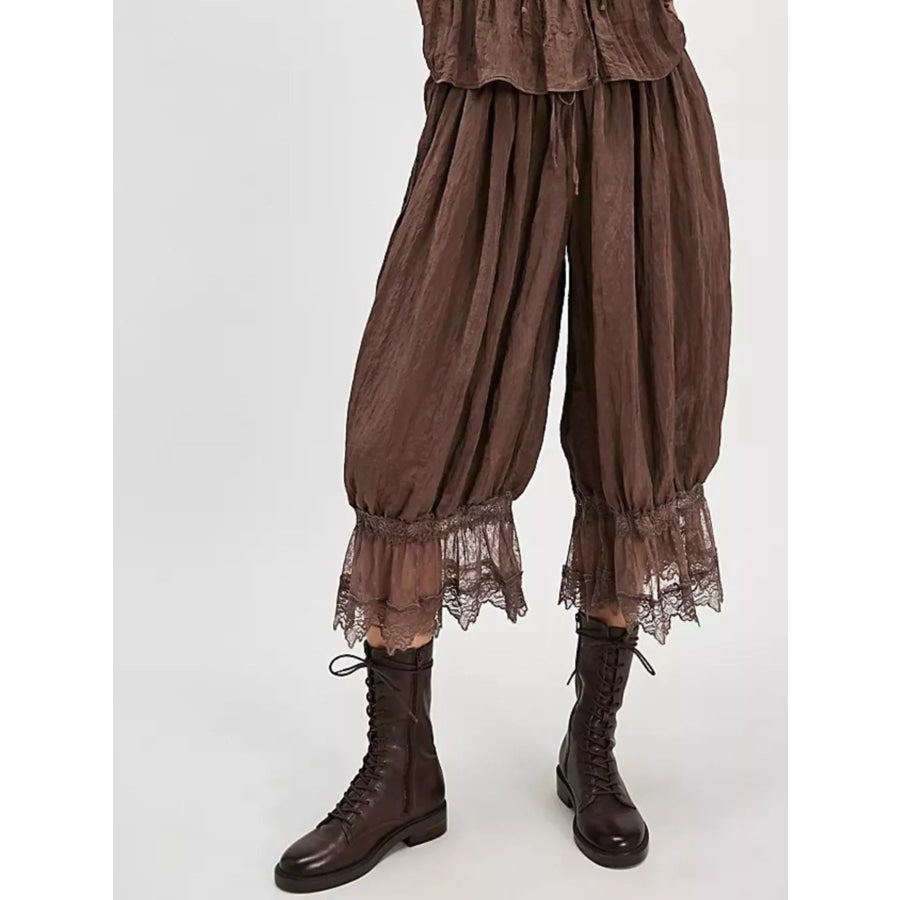 Lace Trimmed Lounge Pants Brown / S Apparel and Accessories