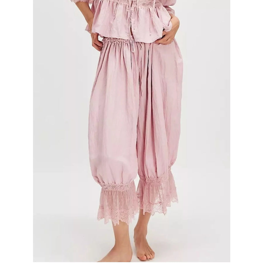 Lace Trimmed Lounge Pants Pink / S Apparel and Accessories