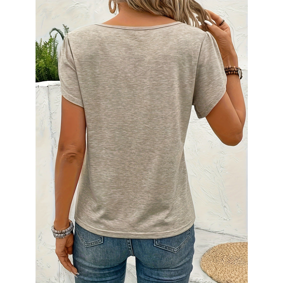 Lace Trimmed Petal Sleeve Casual Top Apparel and Accessories