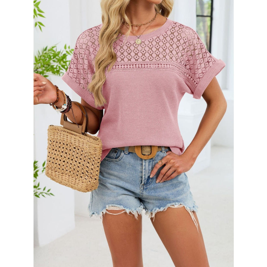 Lace-Trimmed Round Neck T-Shirt Apparel and Accessories
