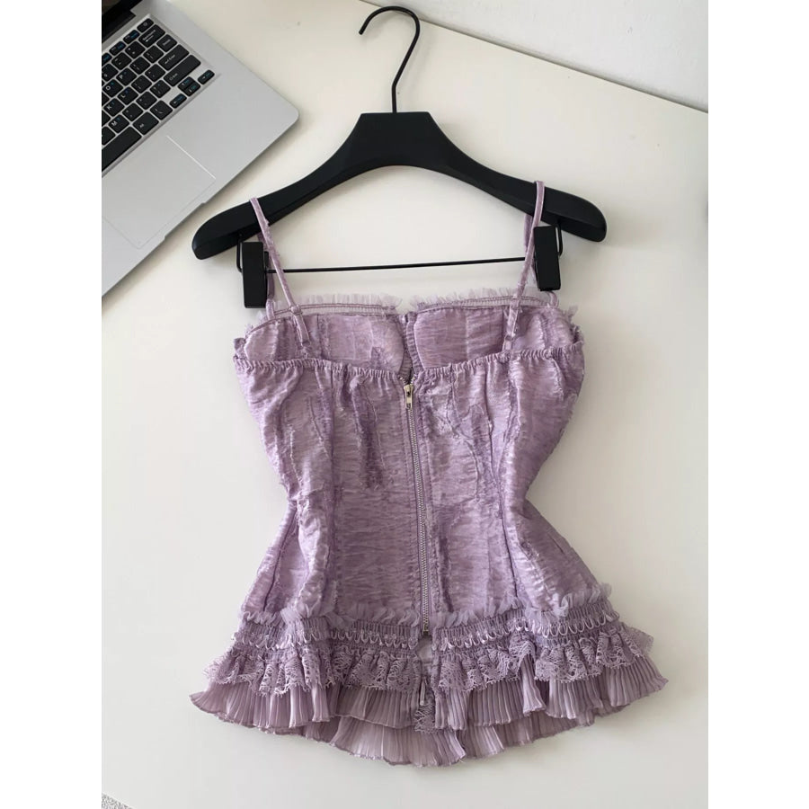 Lace Trimmed Ruffled Hem Tank Apparel and Accessories