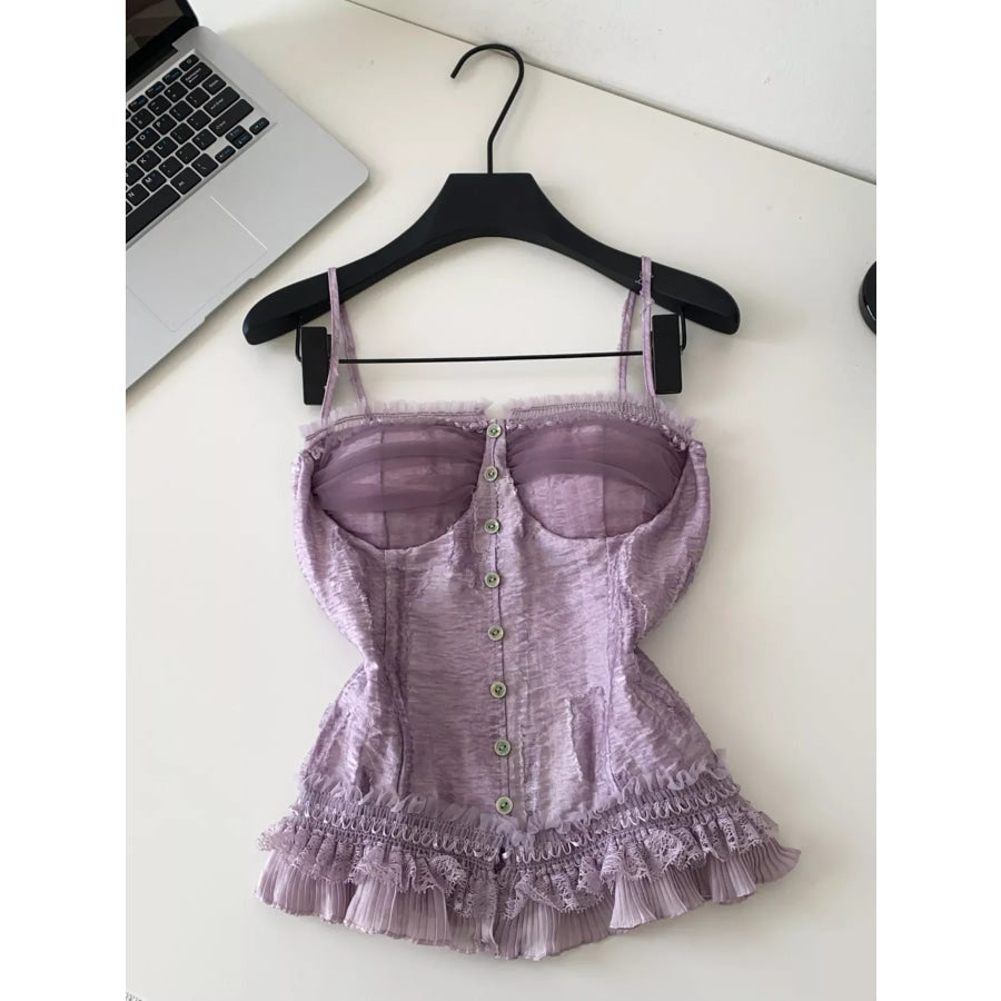 Lace Trimmed Ruffled Hem Tank Purple / One Size Apparel and Accessories