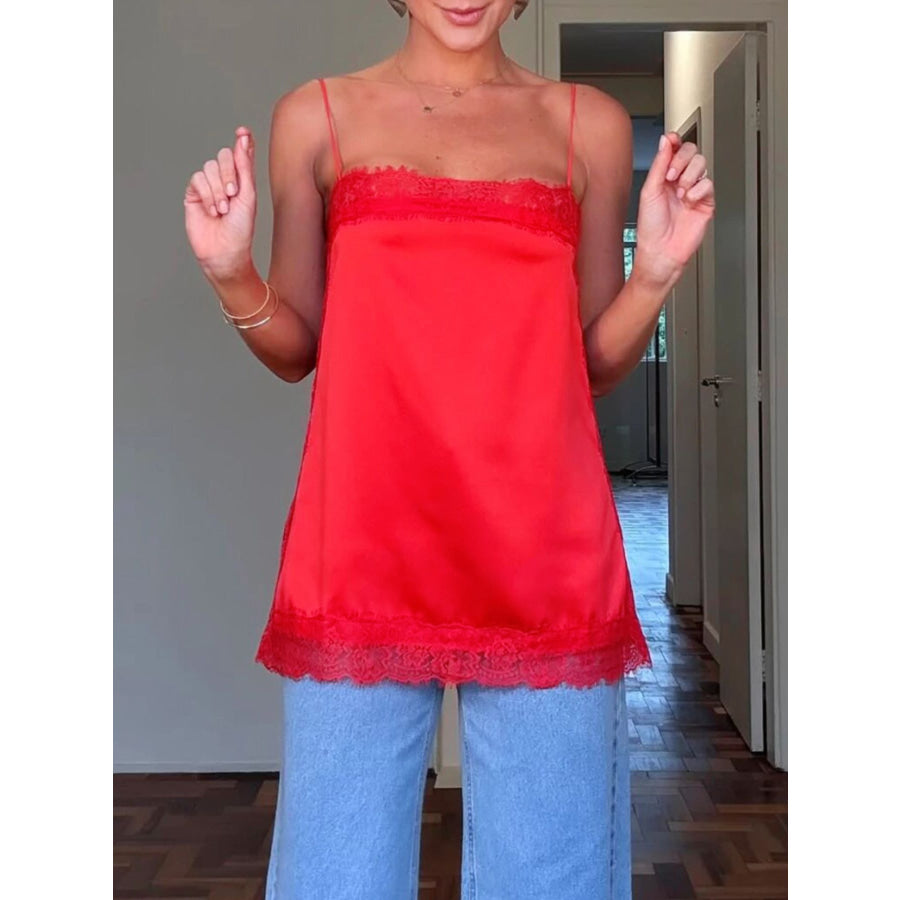 Lace Trimmed Satin Cami Apparel and Accessories