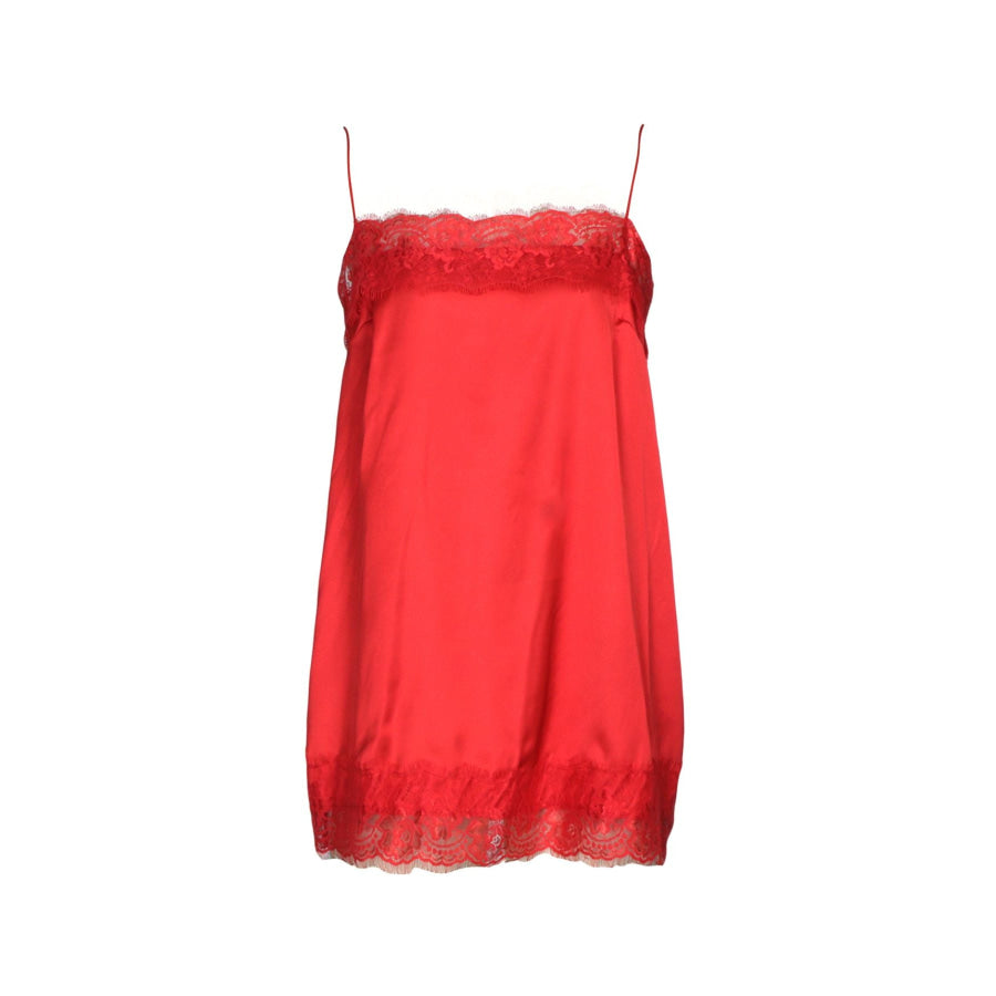 Lace Trimmed Satin Cami Red / S Apparel and Accessories