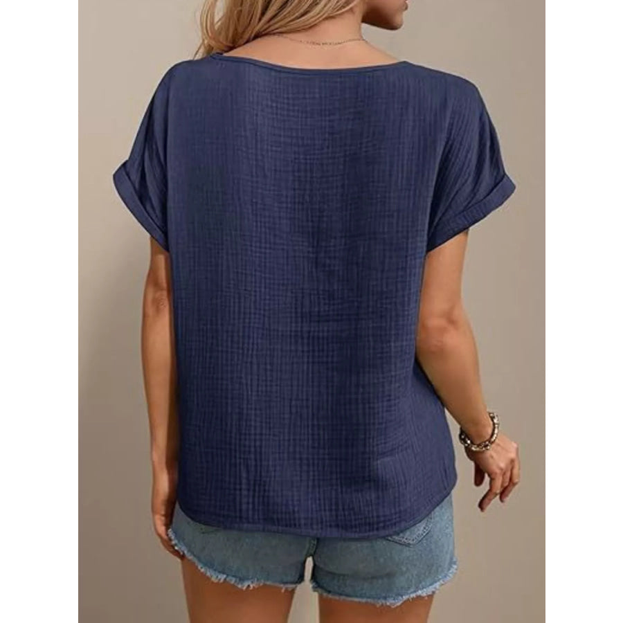 Lace Trimmed Short Sleeve Blouse Apparel and Accessories